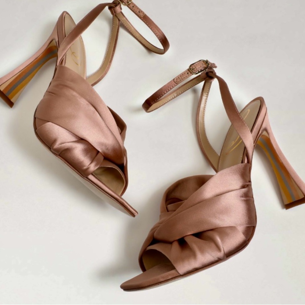 Sam Edelman Lavender Knotted Satin Heels NWB Praline Color